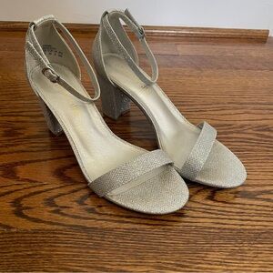Dream Paris Silver Ankle Strap Block Heels Size 8
